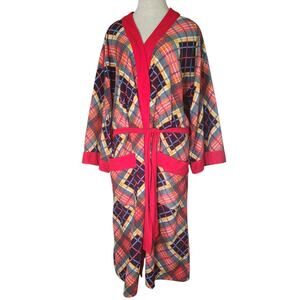 Vintage 1970s Multi-Color Plaid Fleece Belted Bath Robe Retro Men’s Medium